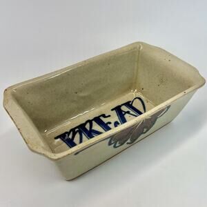 Vintage Handmade Stoneware Loaf Pan Ceramic Bread Dish Hand Painted Floral